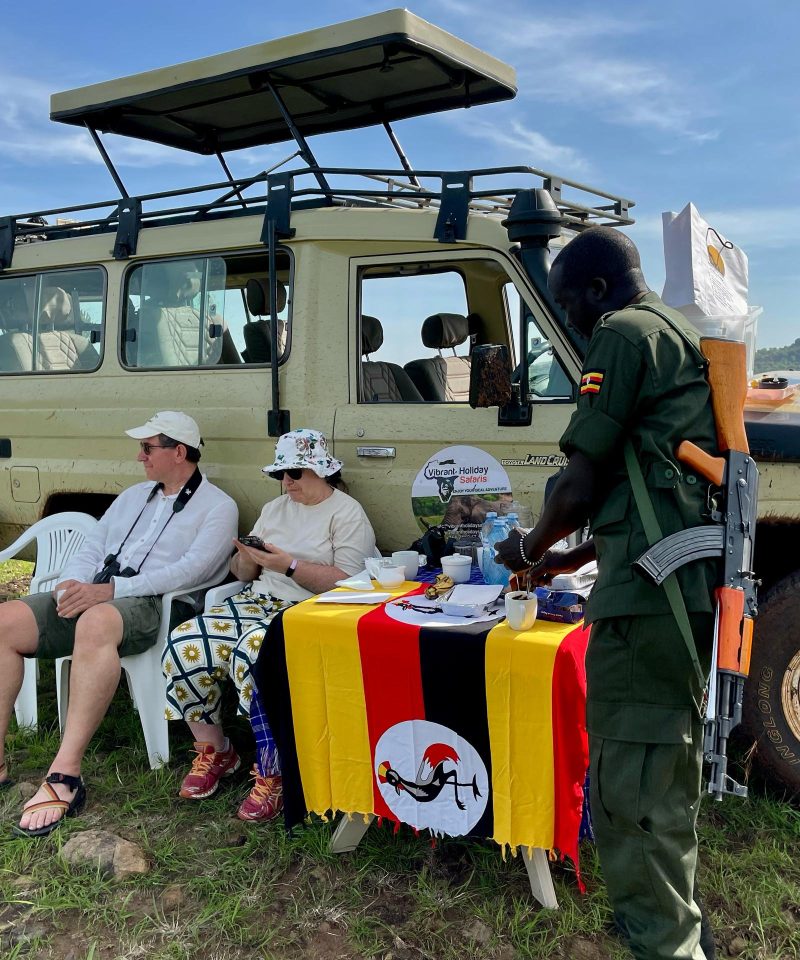 Vibrant Holiday Safaris Enjoying a bush breakfast on an 8 days Safari Adventure Safari