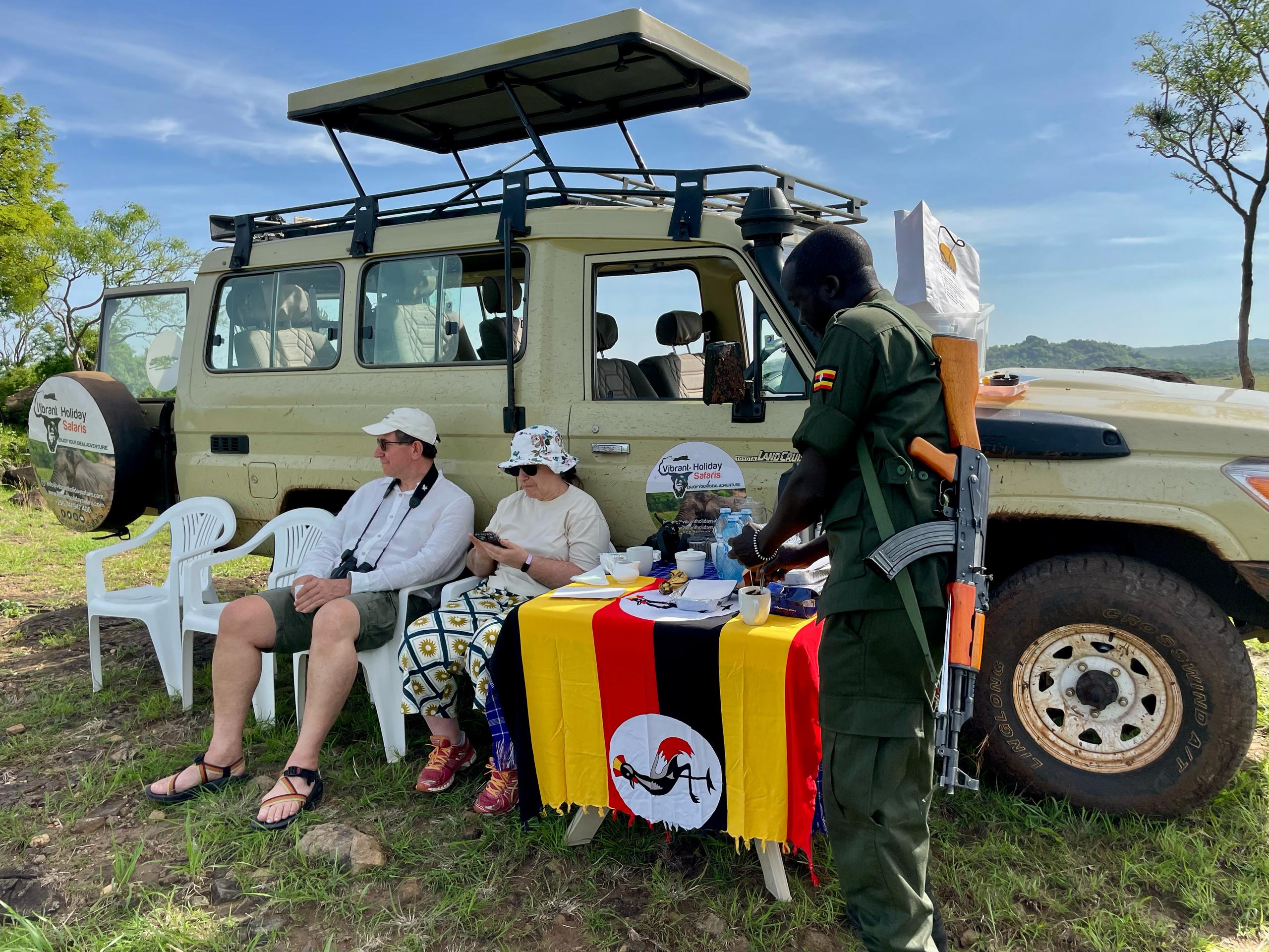 Vibrant Holiday Safaris Enjoying a bush breakfast on an 8 days Safari Adventure Safari